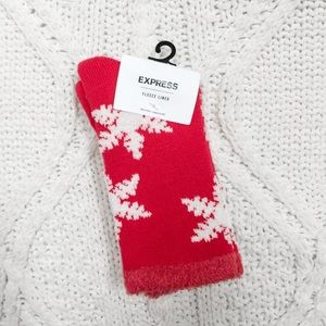 Express Red Snowflake Fleece Lined Crew Socks